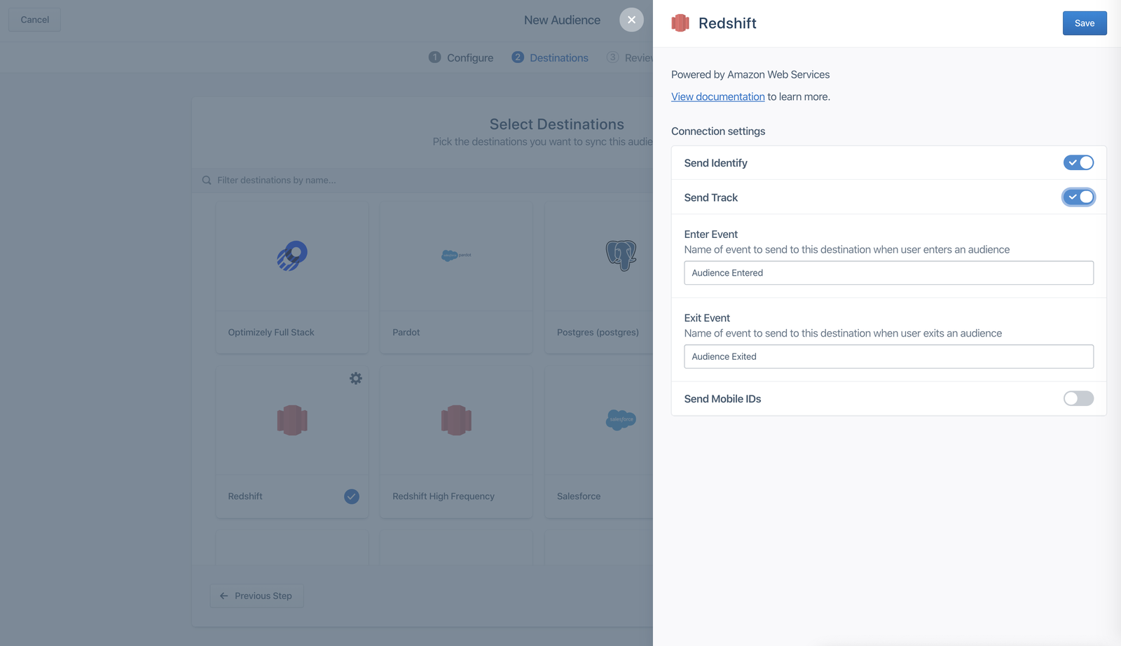 Configuring a data warehouse to receive identify and track calls